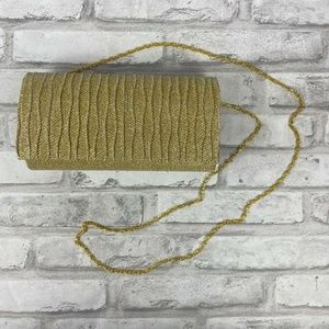 Women's Bag Clutch Gold Glitter with Gold Chain